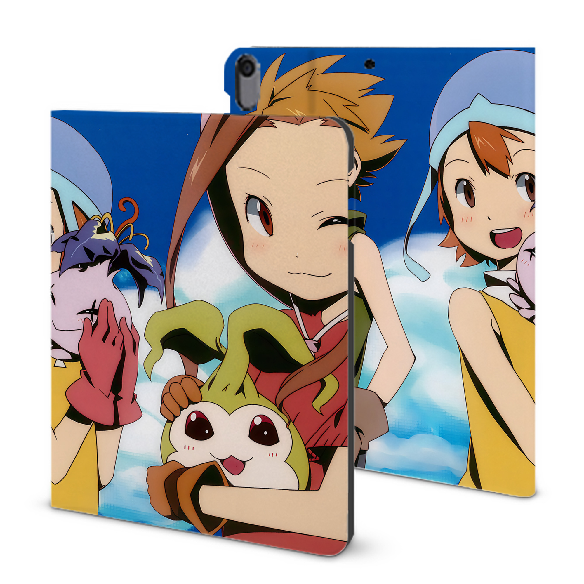 （画像用） Digimon デジタルモンスター/デジモン IPad ケース ブック型 PUレザー TPU 耐衝撃 軽量 薄型 ペン収納なし 全面保護 IPad 各モデル対応